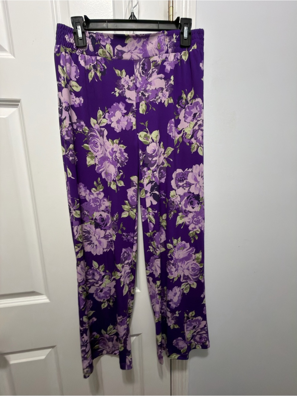 IMAN Purple Floral Wide-Leg Pants size M - Picture 2 of 4